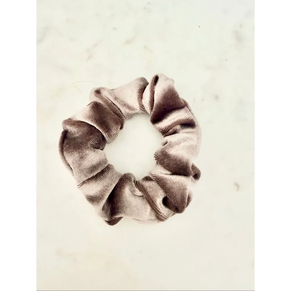 Taupe Velvet Scrunchie Soft Velour Hair Tie Neutral Hair Accessory